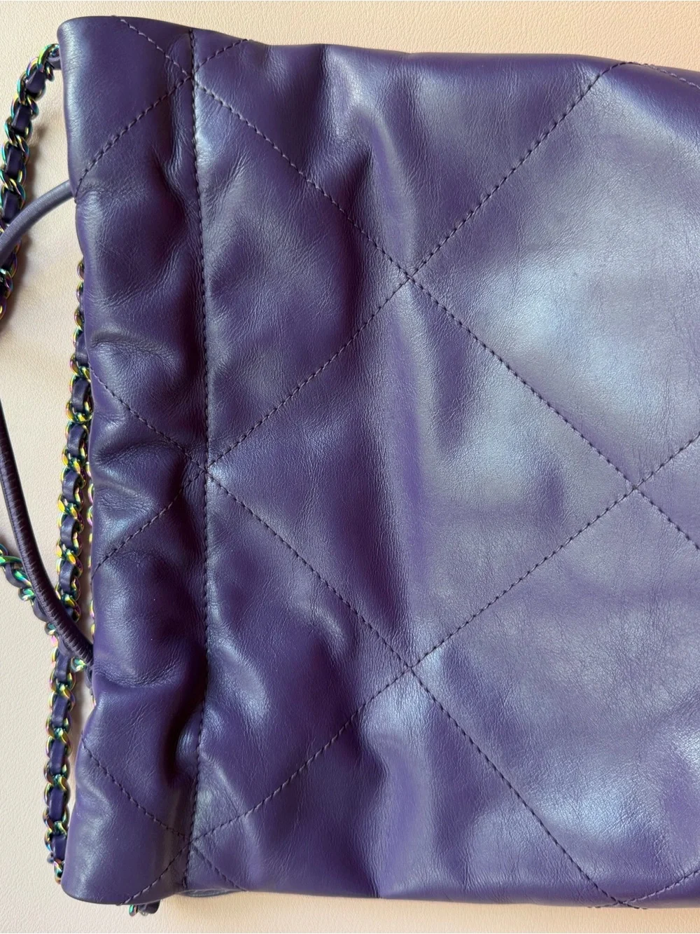 CHANEL Purple Quilted Leather Shoulder/Crossbody Bag with Iridescent Chain